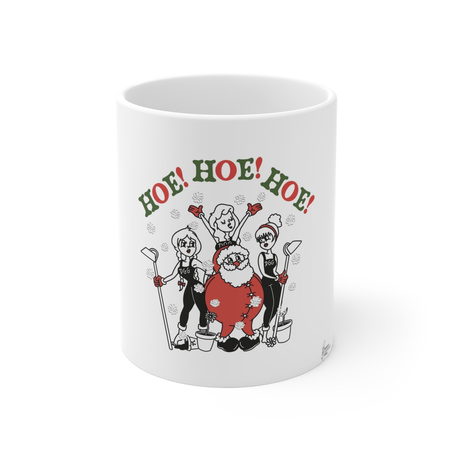 Hoe! Hoe! Hoe! Santa & Elves Christmas Coffee Mug — Funny Holiday 11oz Gift
