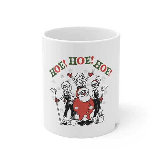 Hoe! Hoe! Hoe! Santa & Elves Christmas Coffee Mug — Funny Holiday 11oz Gift